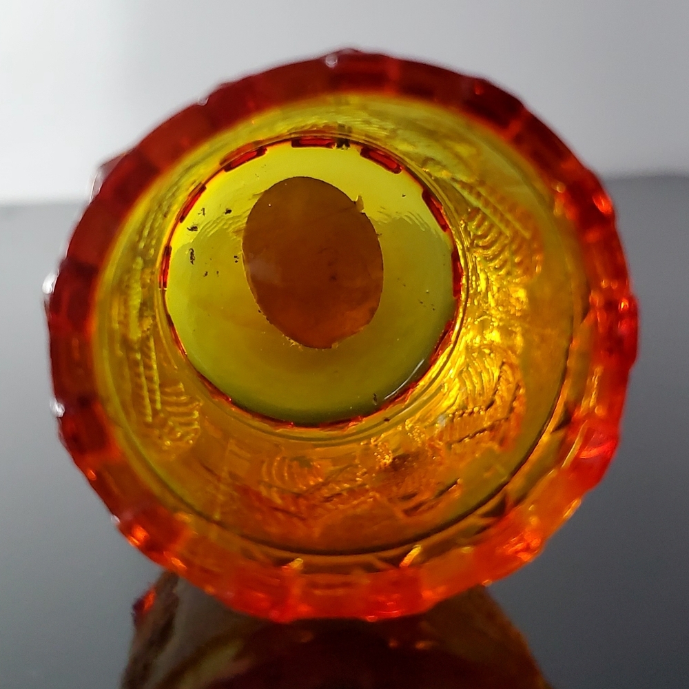 Glowing Kanawha Cadmium Amberina Glass American Eagle & Stars Toothpick Holder - Picture 14 of 16